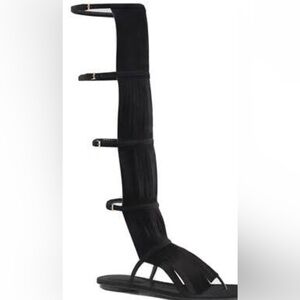 Gucci Becky Tall Fringe Black Gladiator Sandals 38